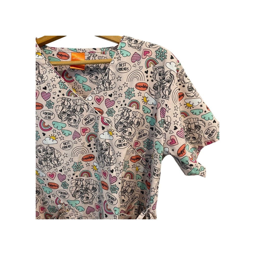 Nickelodeon Paw Patrol Scrub Top - Cartoon Dog Rainbow Print Nurse Doctor Medium